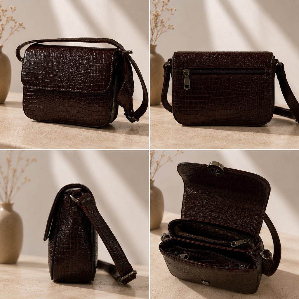 Noir Croc Shoulder Bag
