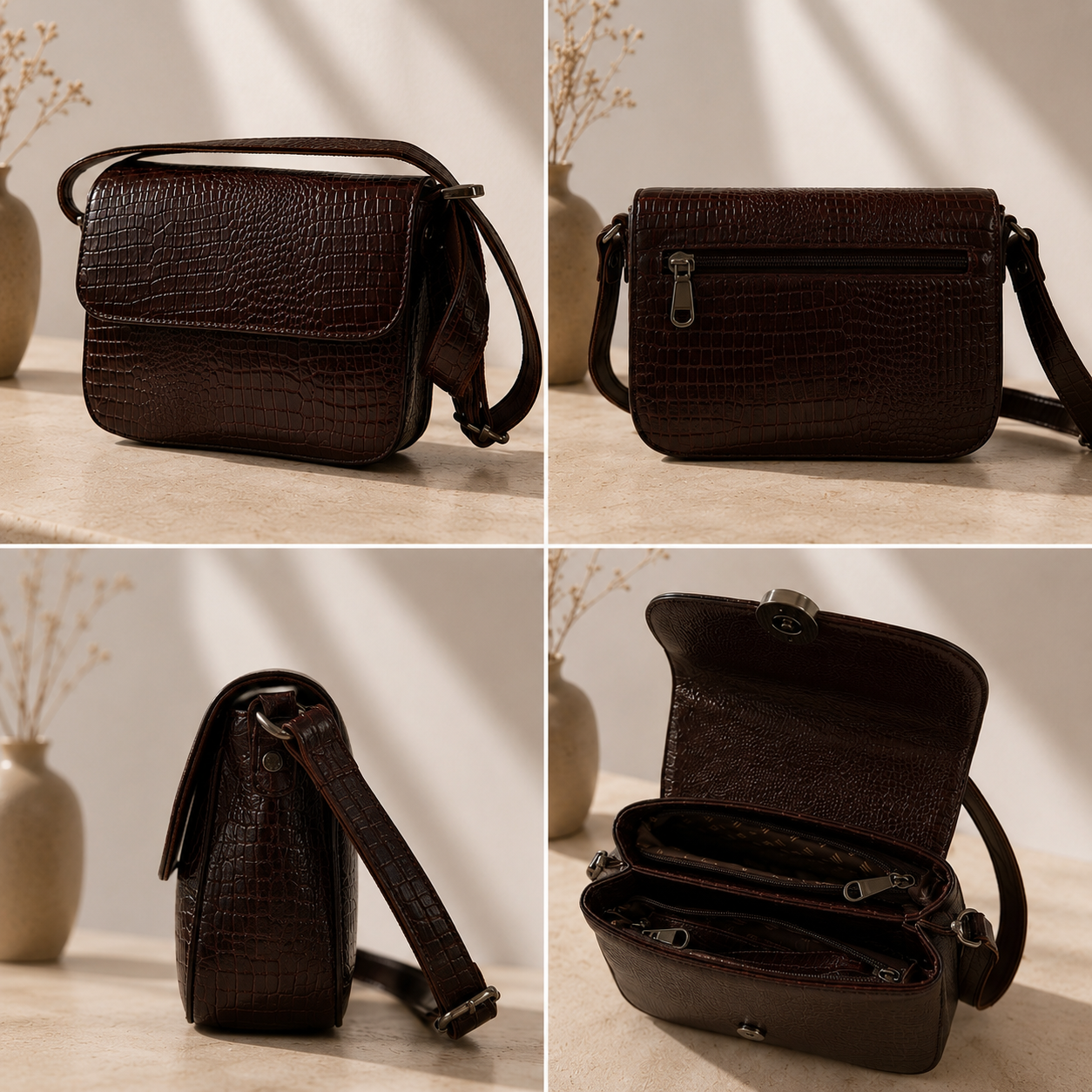 Noir Croc Shoulder Bag