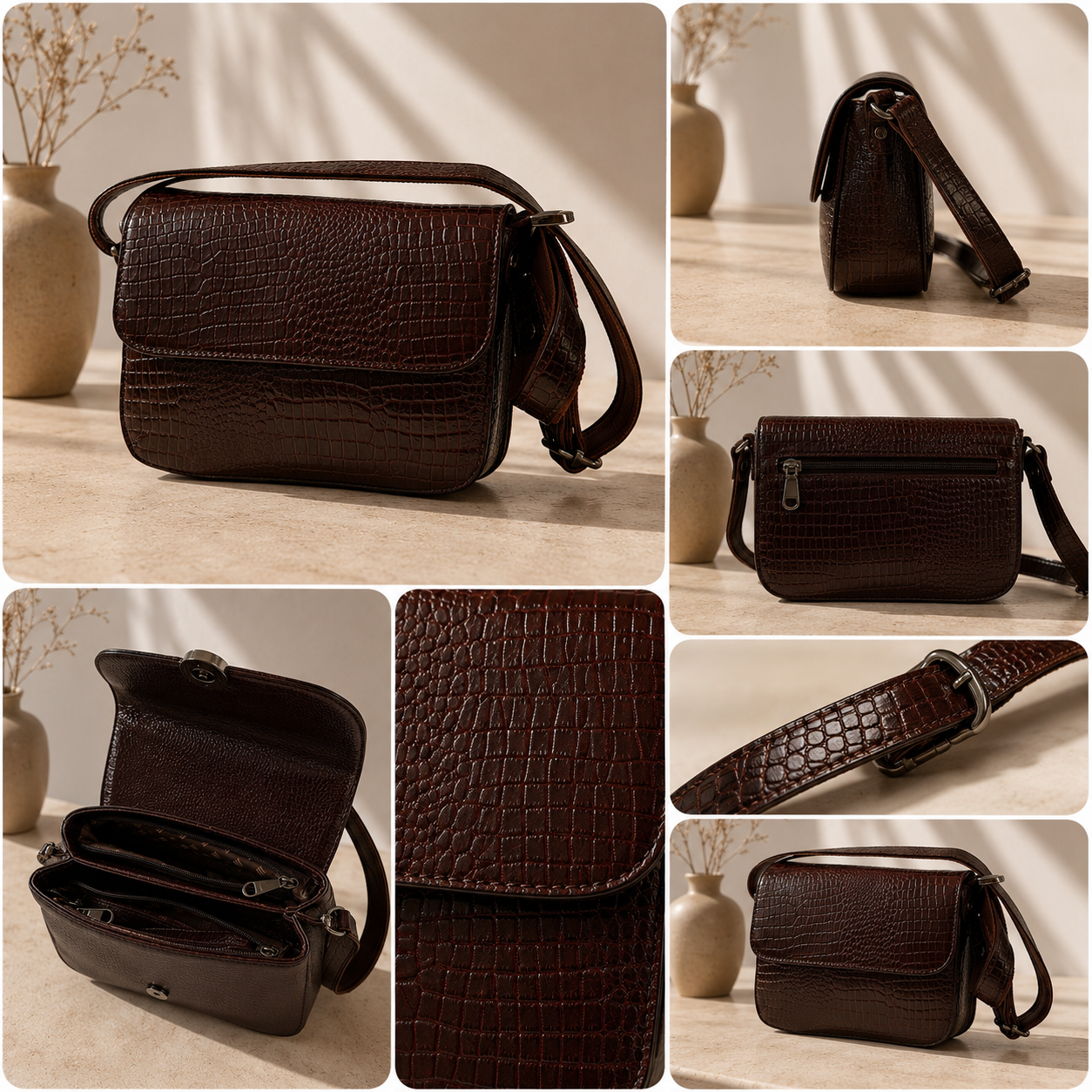 Noir Croc Shoulder Bag