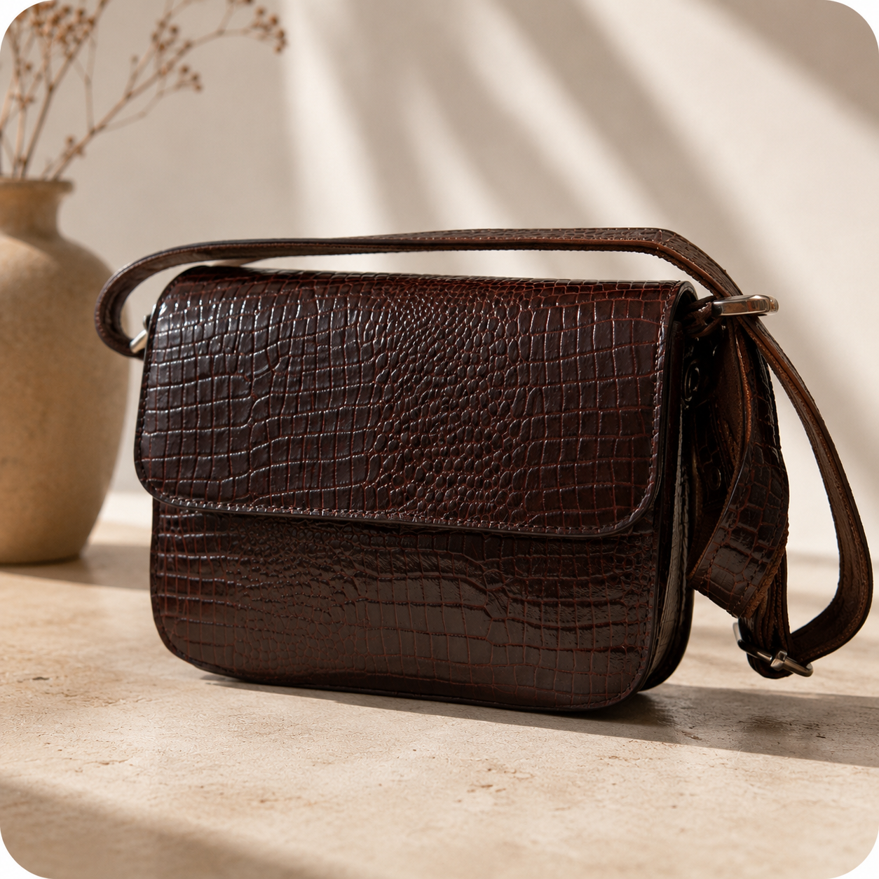 Noir Croc Shoulder Bag